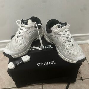 CHANEL White and Black Athletic Shoes